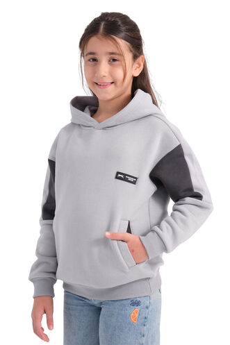 Slazenger LAYNE Unisex Çocuk Sweatshirt Gri - Siyah - Thumbnail