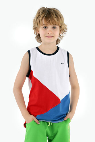 Slazenger PANKAJA Boys' Sleeveless T-Shirt White - Sax Blue - Thumbnail