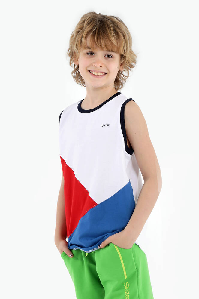 Slazenger PANKAJA Boys' Sleeveless T-Shirt White - Sax Blue