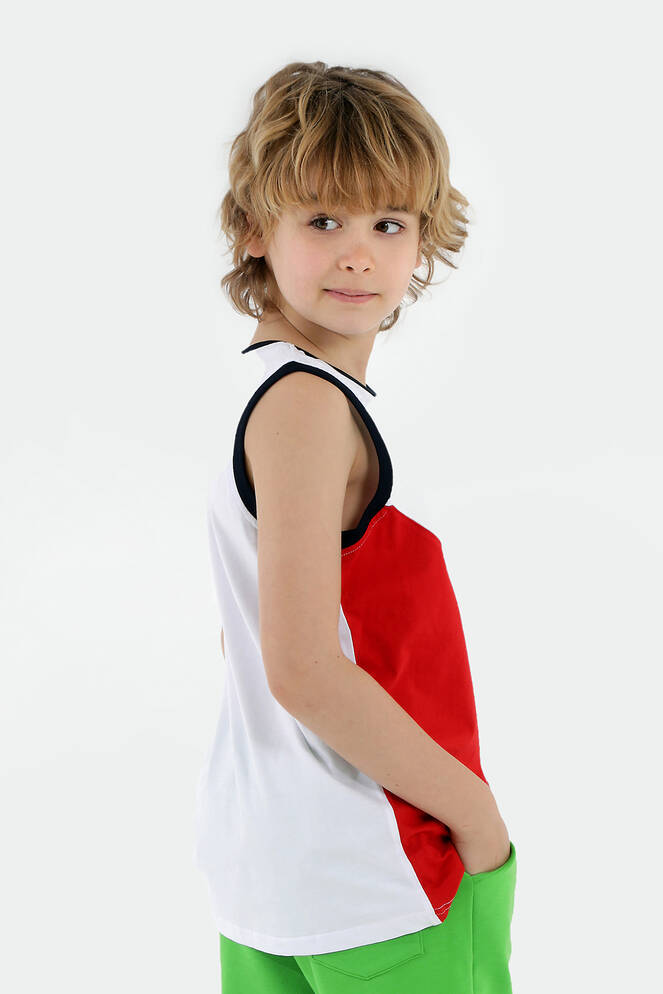 Slazenger PANKAJA Boys' Sleeveless T-Shirt White - Sax Blue