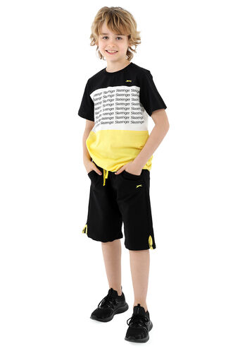 Slazenger PARS Boys Short Sleeve T-Shirt Black - Yellow - Thumbnail