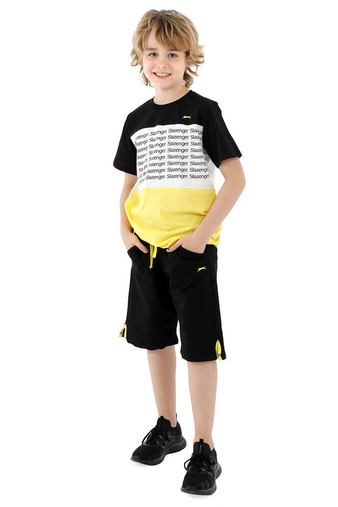 Slazenger PARS Boys Short Sleeve T-Shirt Black - Yellow